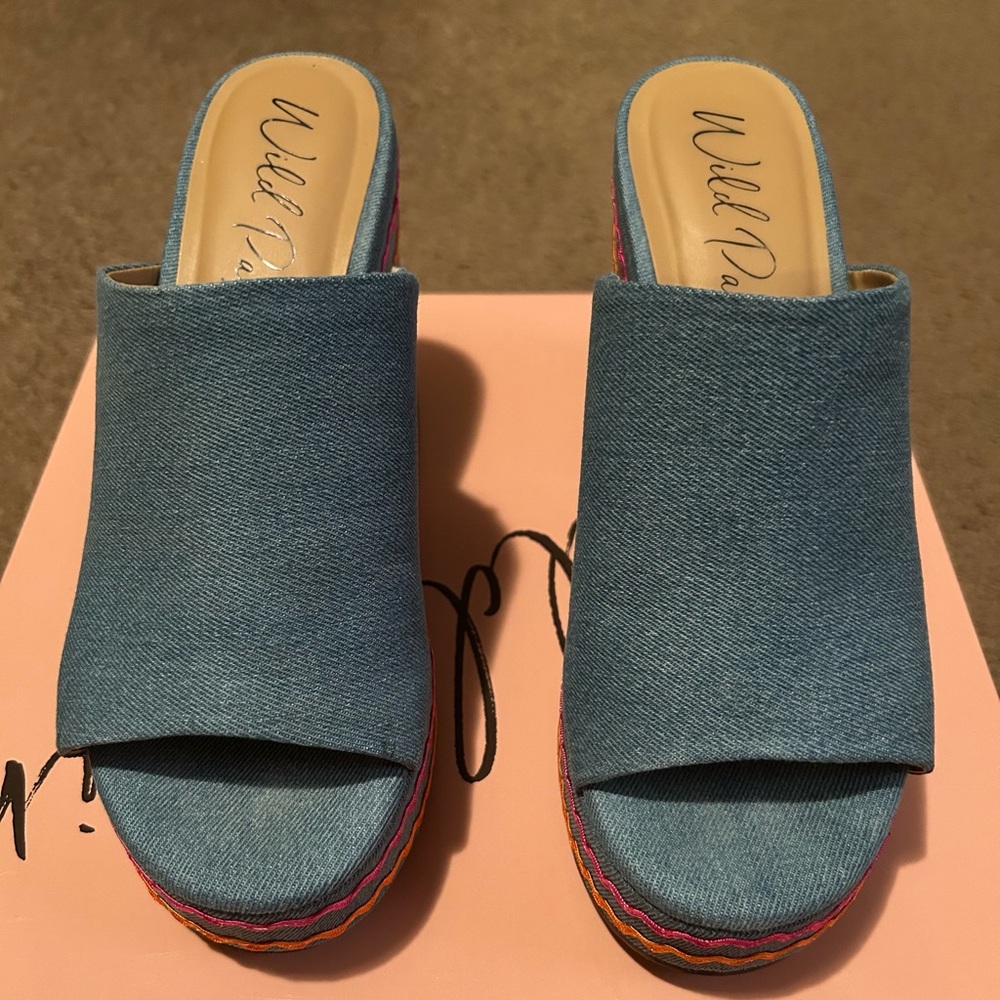 Wild Pair Rosaly Platform Wedge Sandals Blue Denim Multi - Picture 3 of 5